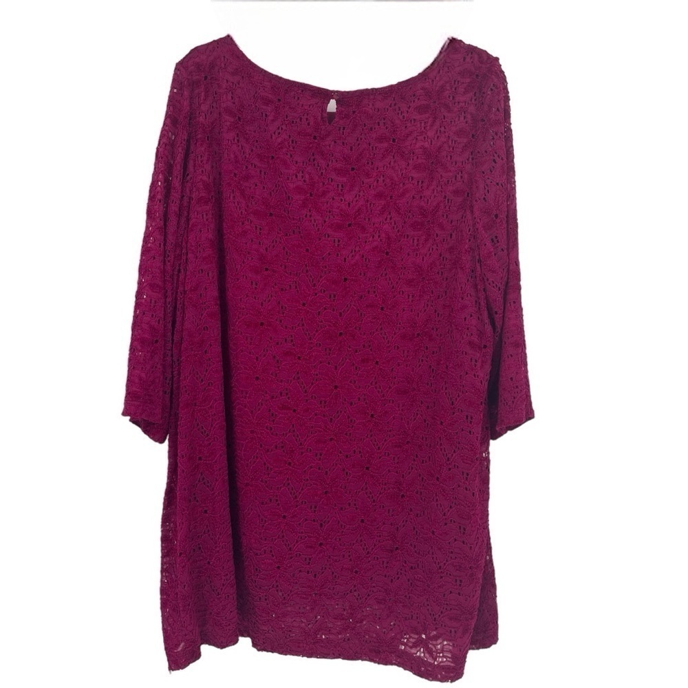 Catherines Flower Blouse Pink 3/4 Sleeve Womens Size 1X Cutouts Lined